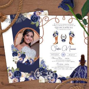 Blue Rustic Floral Charro Photo Quinceañera