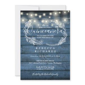 Blue Rustic Wood String Lights Quinceañera 15th