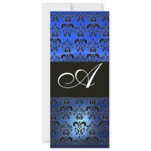 BLUE SAPPHIRE AND BLACK  DAMASK MONOGRAM , white