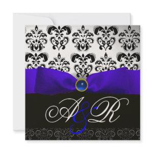BLUE SAPPHIRE RIBBON WHITE BLACK  DAMASK MONOGRAM