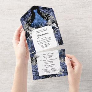 Blue silver butterfly sparkling gown birthday  all in one
