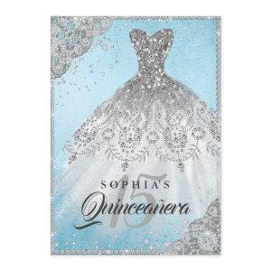 Blue Silver Diamond Lace Sparkle Gown Quinceanera