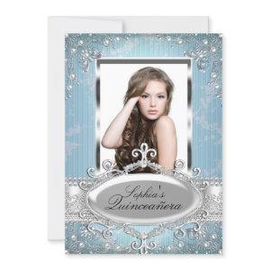 Blue Silver Floral Vintage Glamour Quinceanera