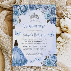 Blue Silver Floral Watercolor Quinceañera