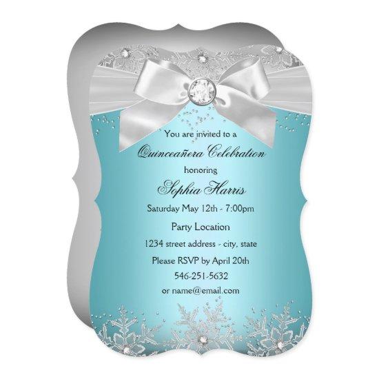 Blue Silver Jewel Bow Snowflake Quinceanera
