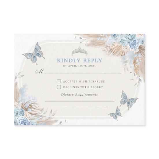 Blue Silver Quinceanera Mis Quince 15 Anos RSVP Enclosure Card