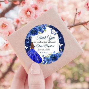 Blue Silver Rose Quinceanera Birthday  Classic Round Sticker