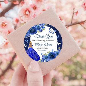 Blue Silver Rose Quinceanera Birthday  Classic Round Sticker