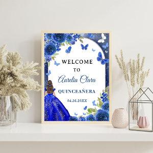 Blue Silver Rose Quinceanera Birthday Welcome Sign