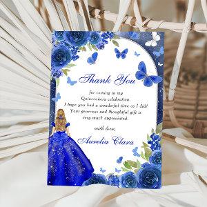 Blue Silver Rose Quinceanera Thank You Card