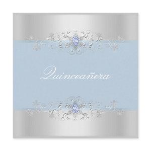 Blue & Silver Snow Gem Quinceanera Invite