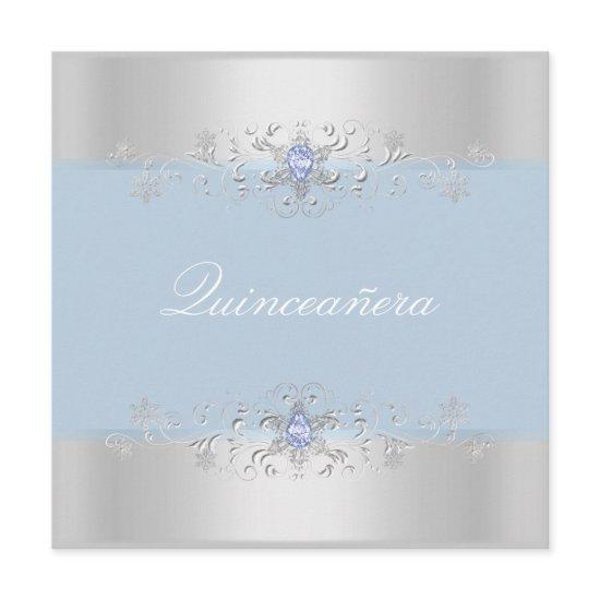 Blue & Silver Snow Gem Quinceanera Invite