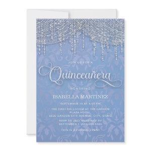 Blue Silver String Lights Damask Quinceañera