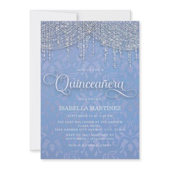 Blue Silver String Lights Damask Quinceañera