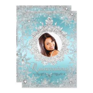 Blue Silver Tiara Snowflake Sparkle Quinceanera