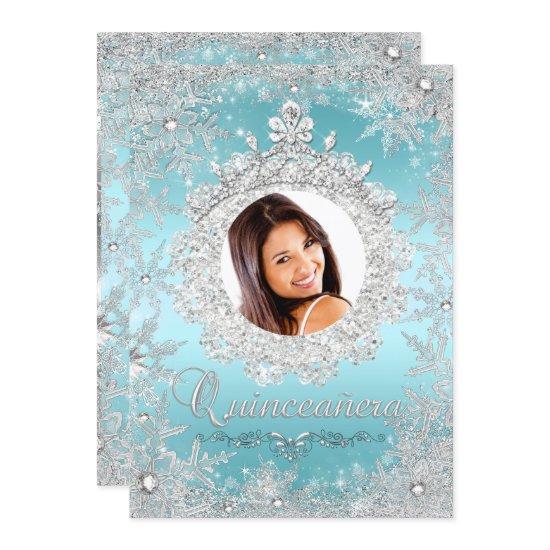 Blue Silver Tiara Snowflake Sparkle Quinceanera