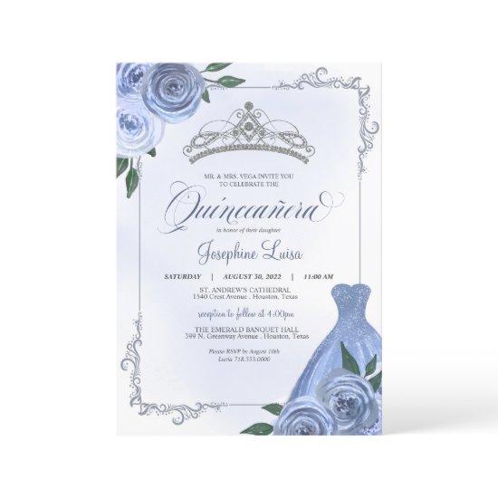 Blue Silver & White Floral Quinceañera Celebration