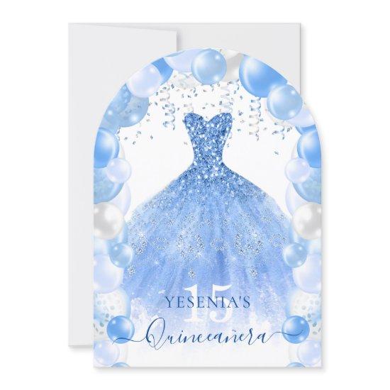Blue Sparkle Dress Quinceañera Balloon Arch