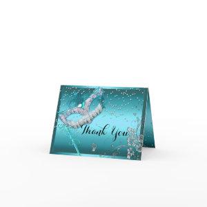Blue Sparkle Masquerade Thank You Card