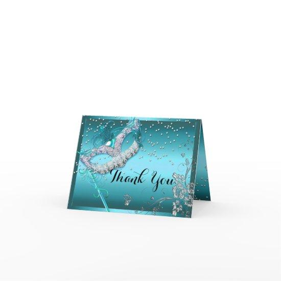 Blue Sparkle Masquerade Thank You Card