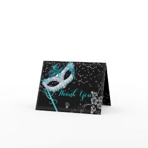 Blue Sparkle Masquerade Thank You Card