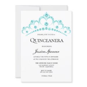 Blue Teal Diamond Tiara Quinceanera Party Invite