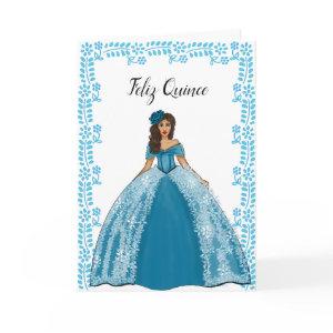Blue Teal Vintage Quinceanera Dress Birthday Card