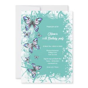 blue teal white watercolor butterfly party