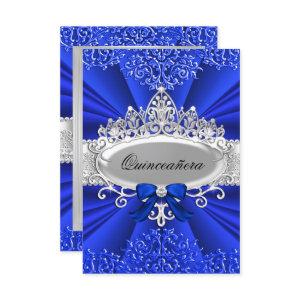 Blue Tiara & Damask Quinceanera Invite