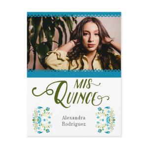 Blue Traditional Mexican Floral Photo Quinceanera  Postcard