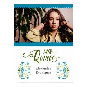Blue Traditional Mexican Floral Photo Quinceanera Poster