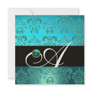 BLUE TURQUASE BLACK CHAMPAGNE DAMASK MONOGRAM