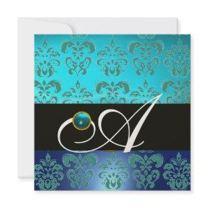 BLUE TURQUASE BLACK CHAMPAGNE DAMASK MONOGRAM