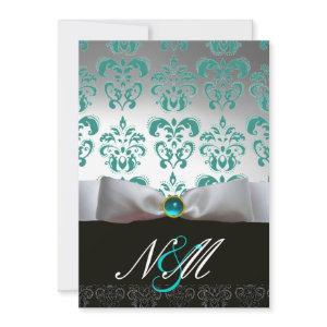 BLUE TURQUASE WHITE RIBBON  BLACK DAMASK MONOGRAM