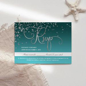 Blue Turquoise Green Quinceanera Spanish RSVP Card