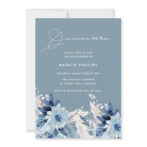Blue Watercolor Florals Modern Quinceañera Party