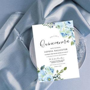 Blue Watercolor Flowers Beautiful Quinceanera