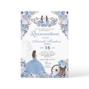 Blue Western Charra Floral Boots Quinceañera