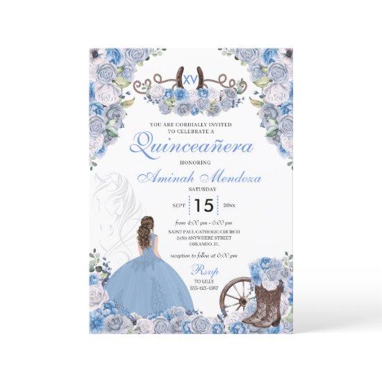 Blue Western Charra Floral Boots Quinceañera