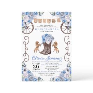 Blue Western Charra Floral Boots Quinceañera