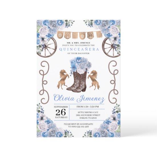 Blue Western Charra Floral Boots Quinceañera
