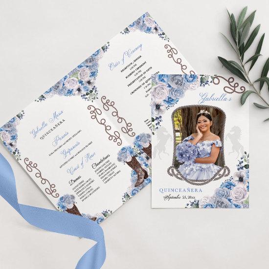 Blue Western Charro Quinceañera Program