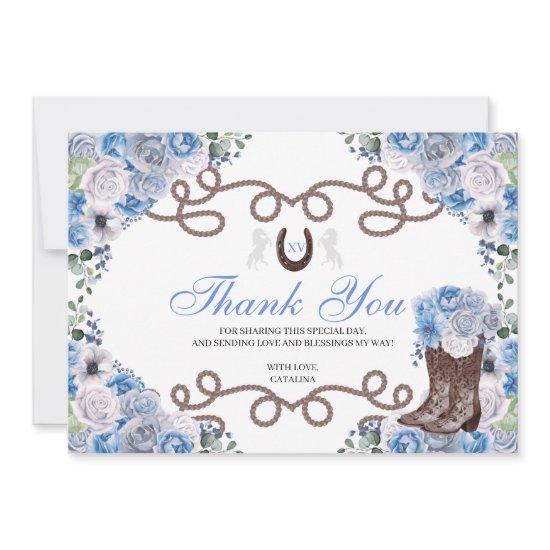Blue Western Horse Quinceanera Thank You Card