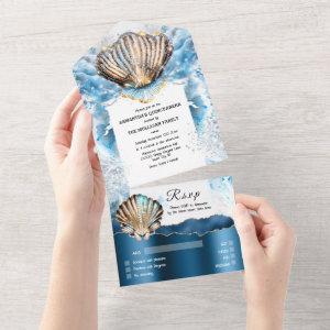 Blue white beach clam shells shiny mother of pearl all in one