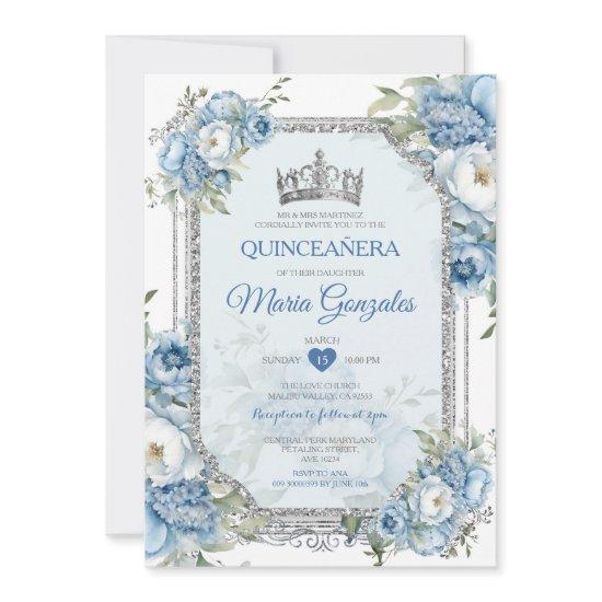 Blue & White Quinceañera Silver Crown 15 Anos