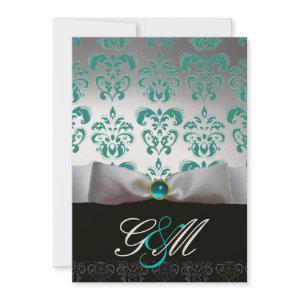 BLUE WHITE RIBBON  BLACK DAMASK MONOGRAM Champagne