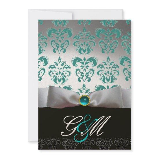 BLUE WHITE RIBBON  BLACK DAMASK MONOGRAM Champagne