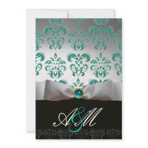 BLUE WHITE RIBBON & BLACK DAMASK MONOGRAM Gold