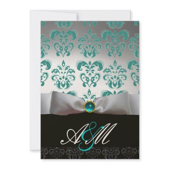 BLUE WHITE RIBBON & BLACK DAMASK MONOGRAM Gold