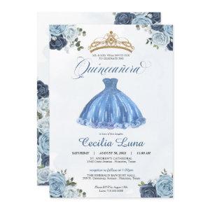 Blue & White Roses Princess Quinceañera Birthday